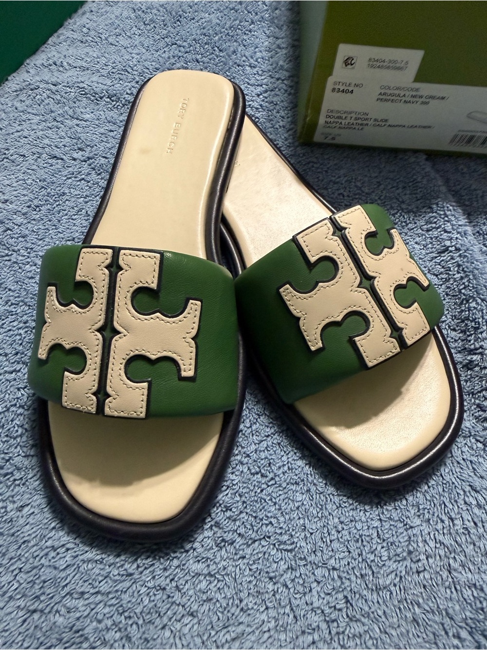 Tory Burch Arugula and New Cream Double T Sport Slide